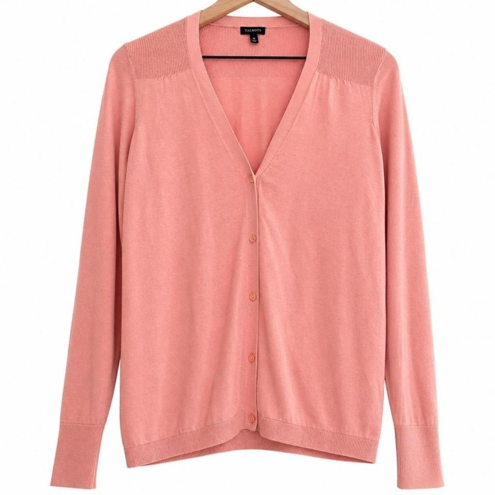 Talbots Pink Cardigan Sweater Women's M Lightweight Button Soft Girl Preppy